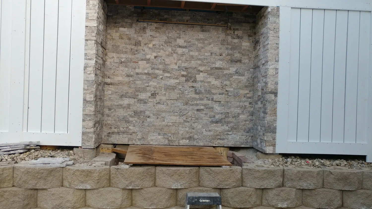 outdoor fireplace area before tile installation