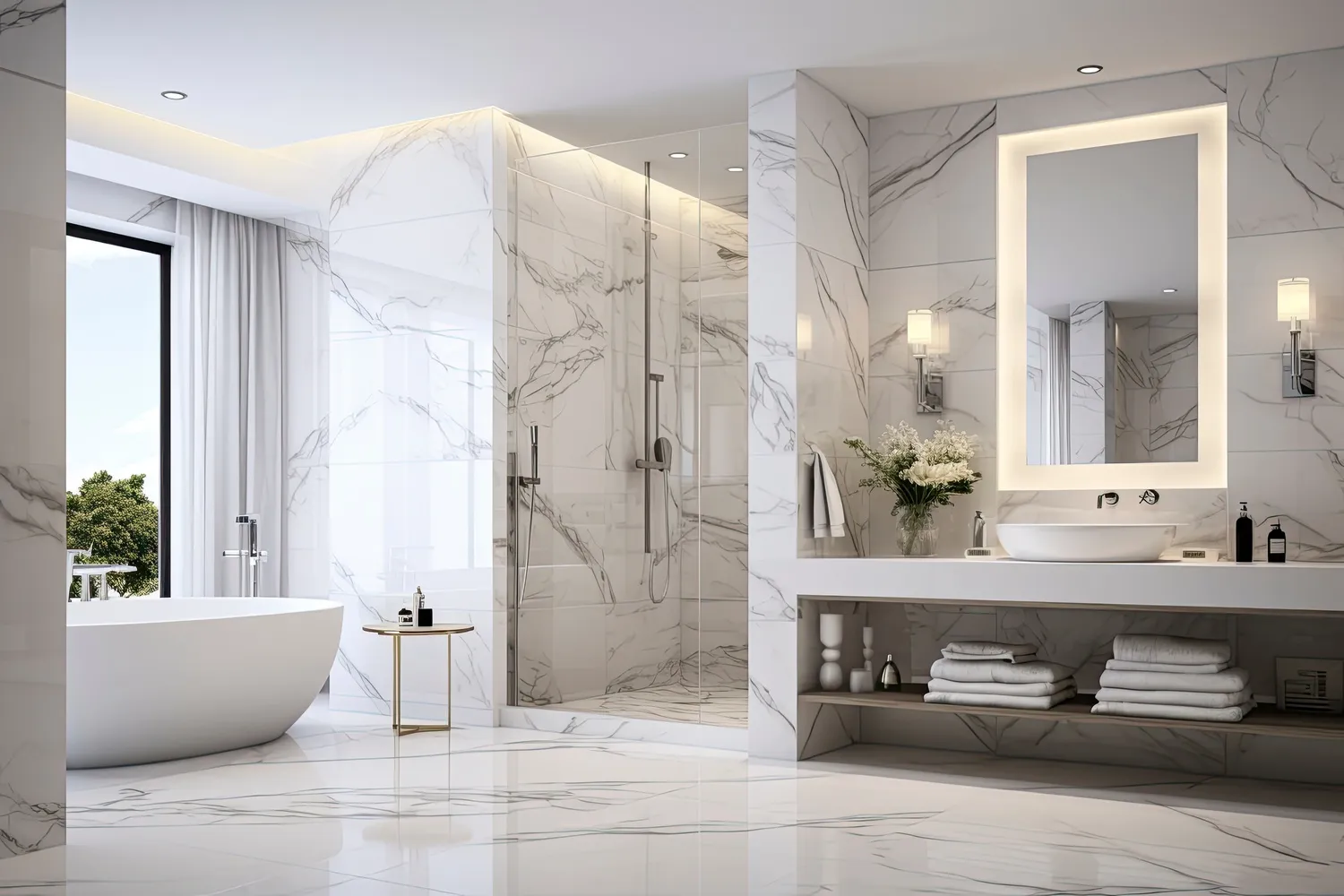 modern bathroom tile installation by tile contractor near Pine