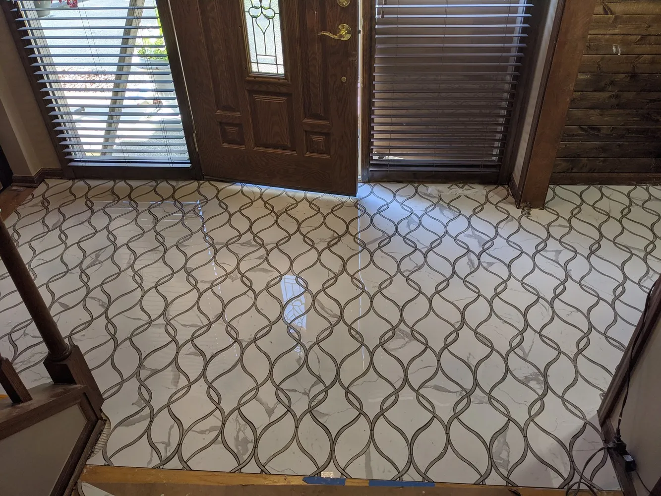 close-up view of tile installation