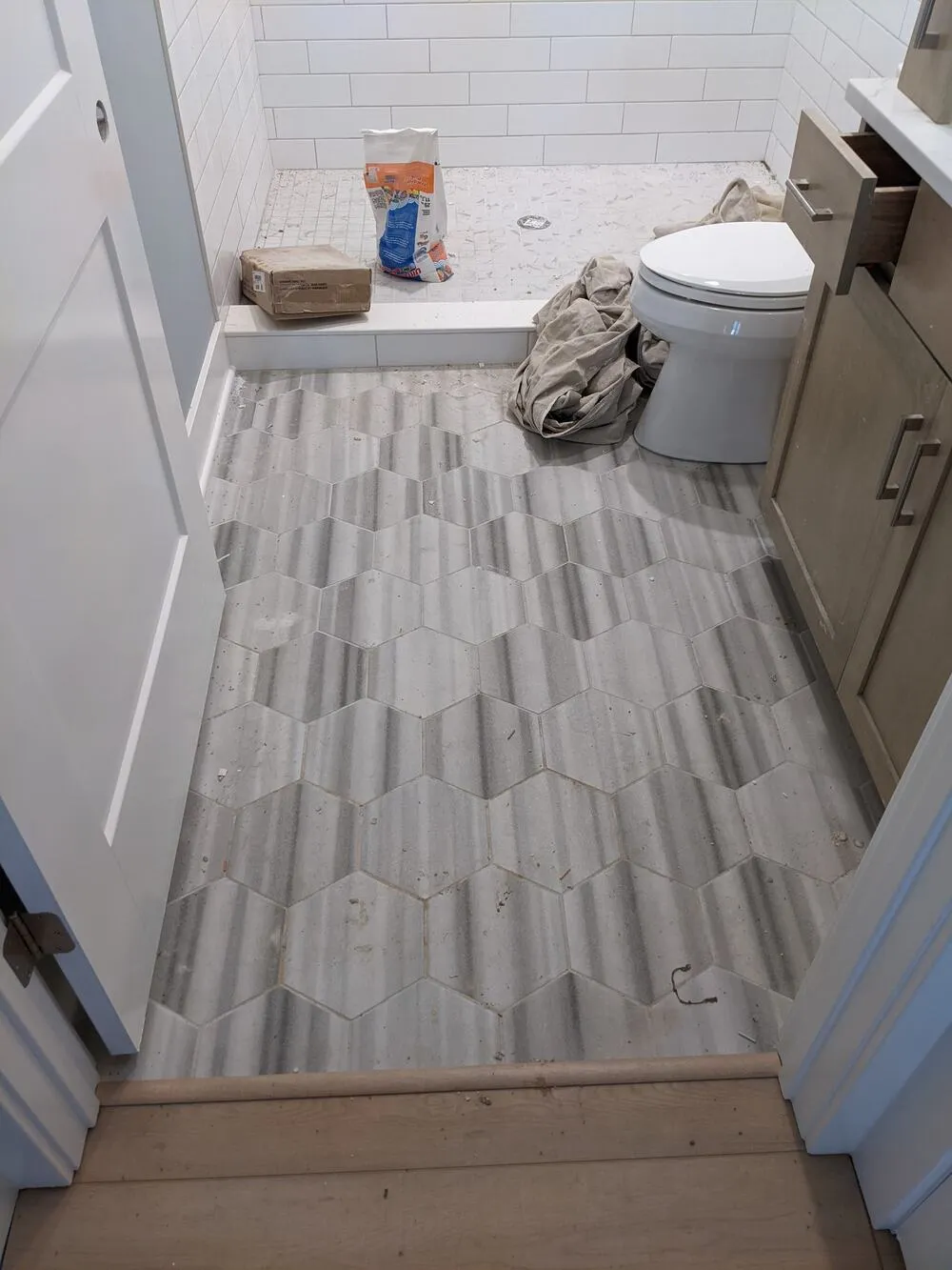 modern bathroom tile installation project